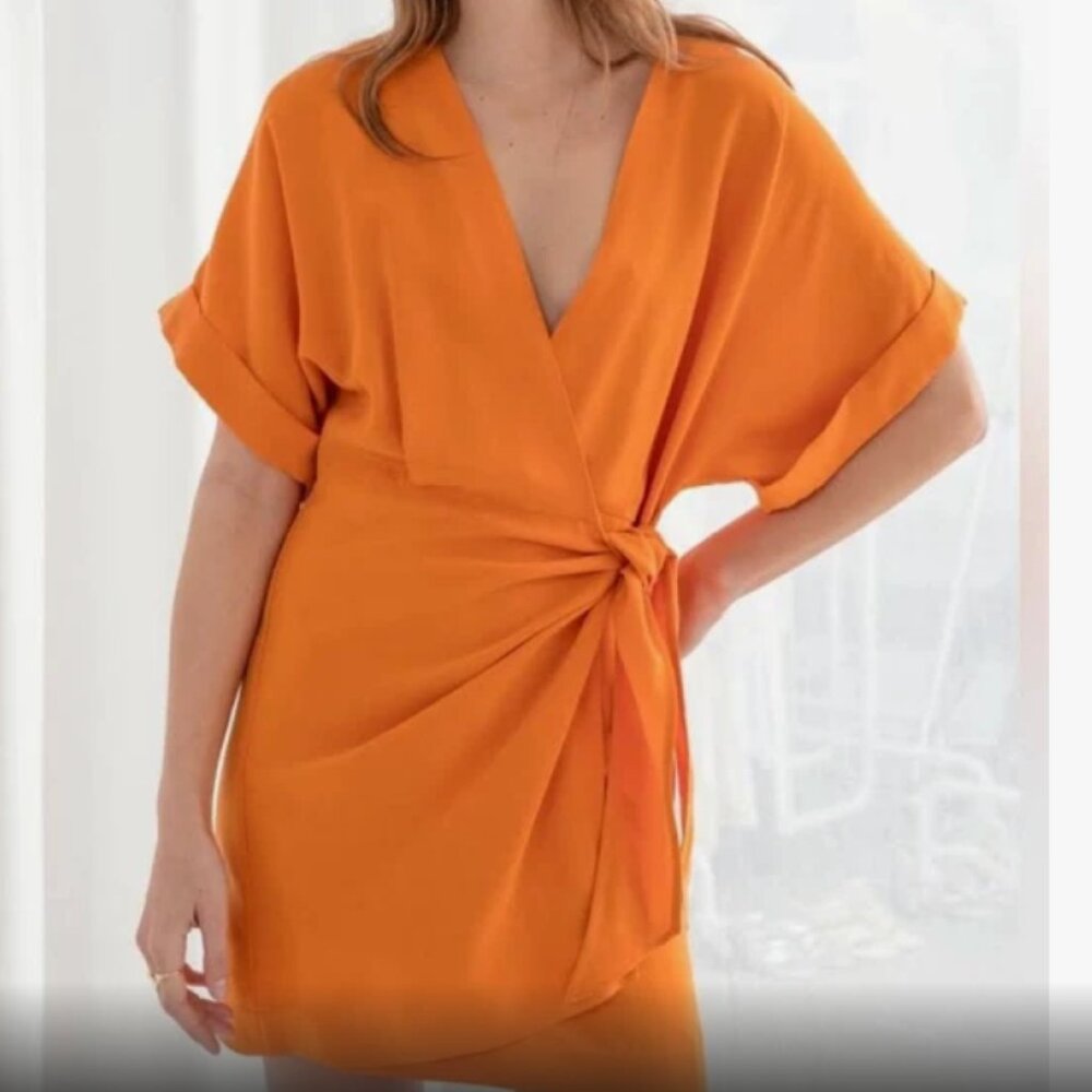 & Other Stories Orange Wrap Mini Dress - EU 34, US 2